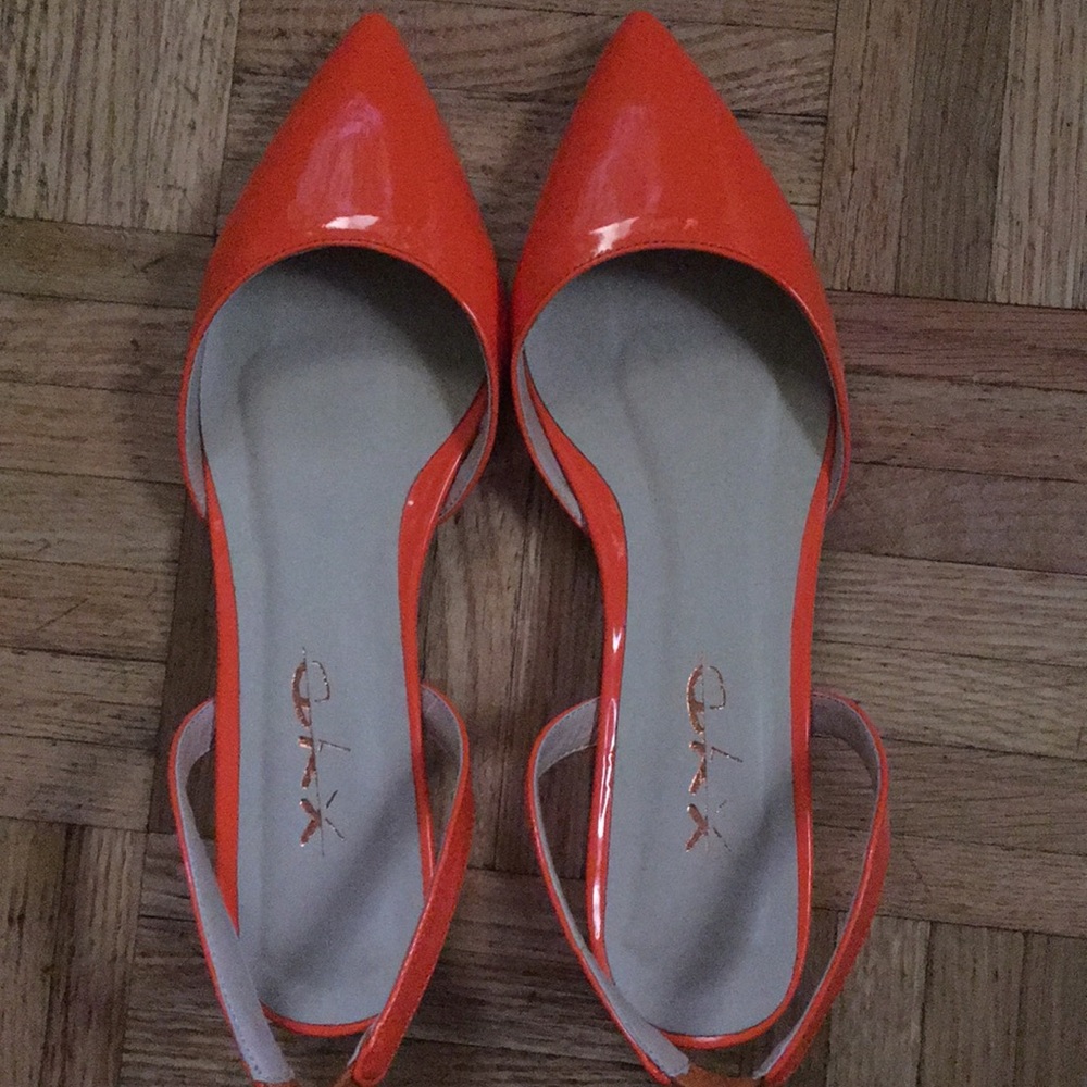 Orange patten leather flats